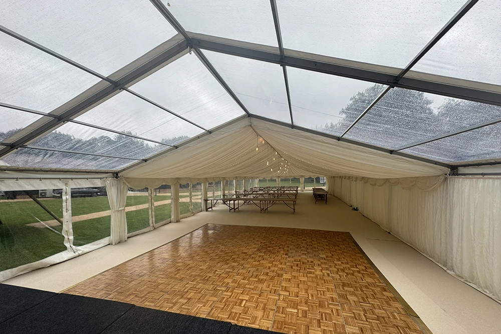 Clear roof marquee set up for an event in Essex