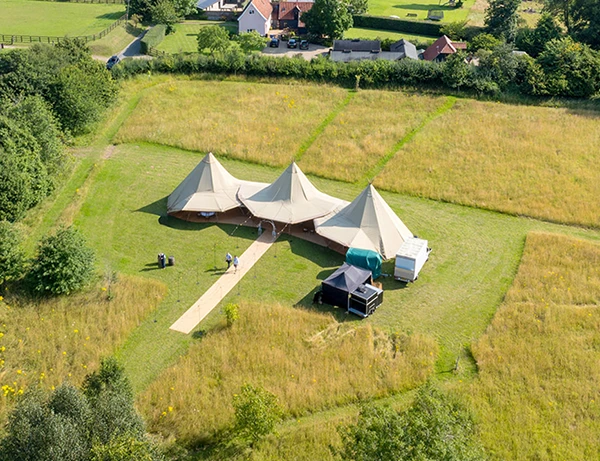 Giant hat tipis at an Essex wedding